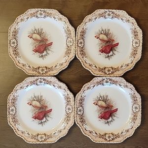 Four Cracker Barrel dinner plates Susan Winget Woodland